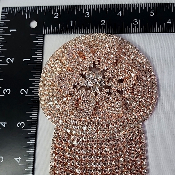 Large Statement Petal Flower Brooch Pin Rose Gold Rhinestone Fringe New - Picture 12 of 13